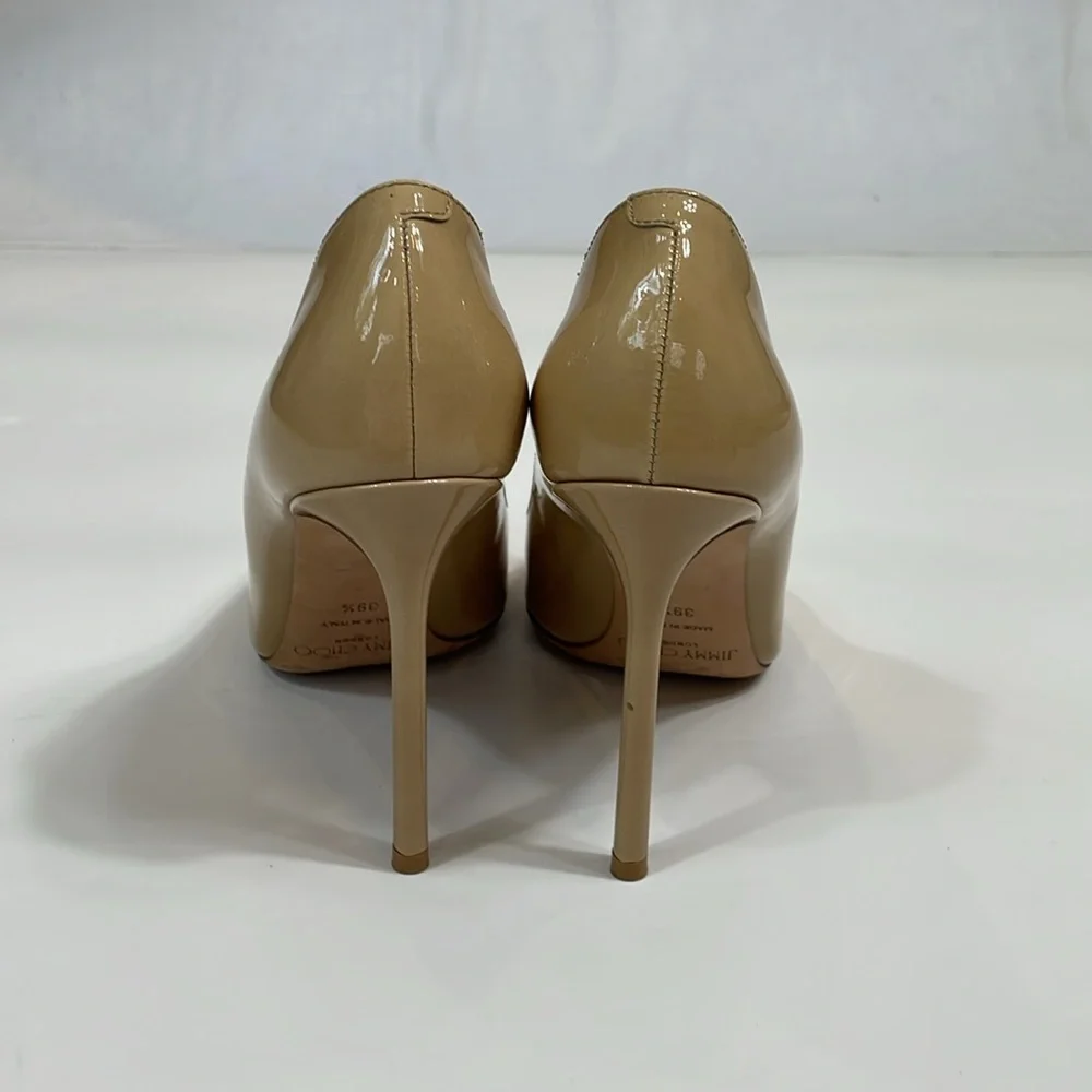 Jimmy Choo Stiletto Heels Nude Patent Leather 39.5 Made In Italy EUC